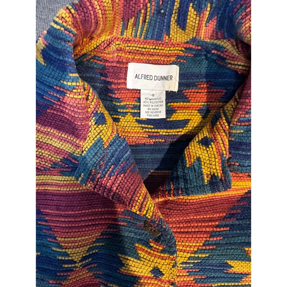 Alfred Dunner Womens Southwestern Tapestry Button Front Jacket Multicolor Sz 8‎